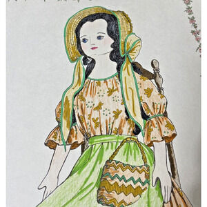 Ellen Nelson Colored Page Art Print Prairie Girl 17.5"x12" Vintage Peasant Doll